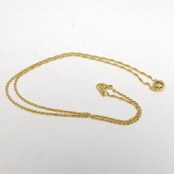 Vintage Solitaire Rhinestone Pendant Necklace, Gold Tone Chain, Minimal Sparkle - Picture 4 of 7